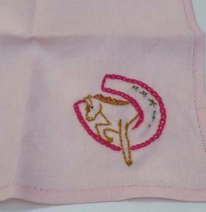オリジナル刺繍手縫い 馬&馬蹄ハンカチ | 【HORSE LOVER kc